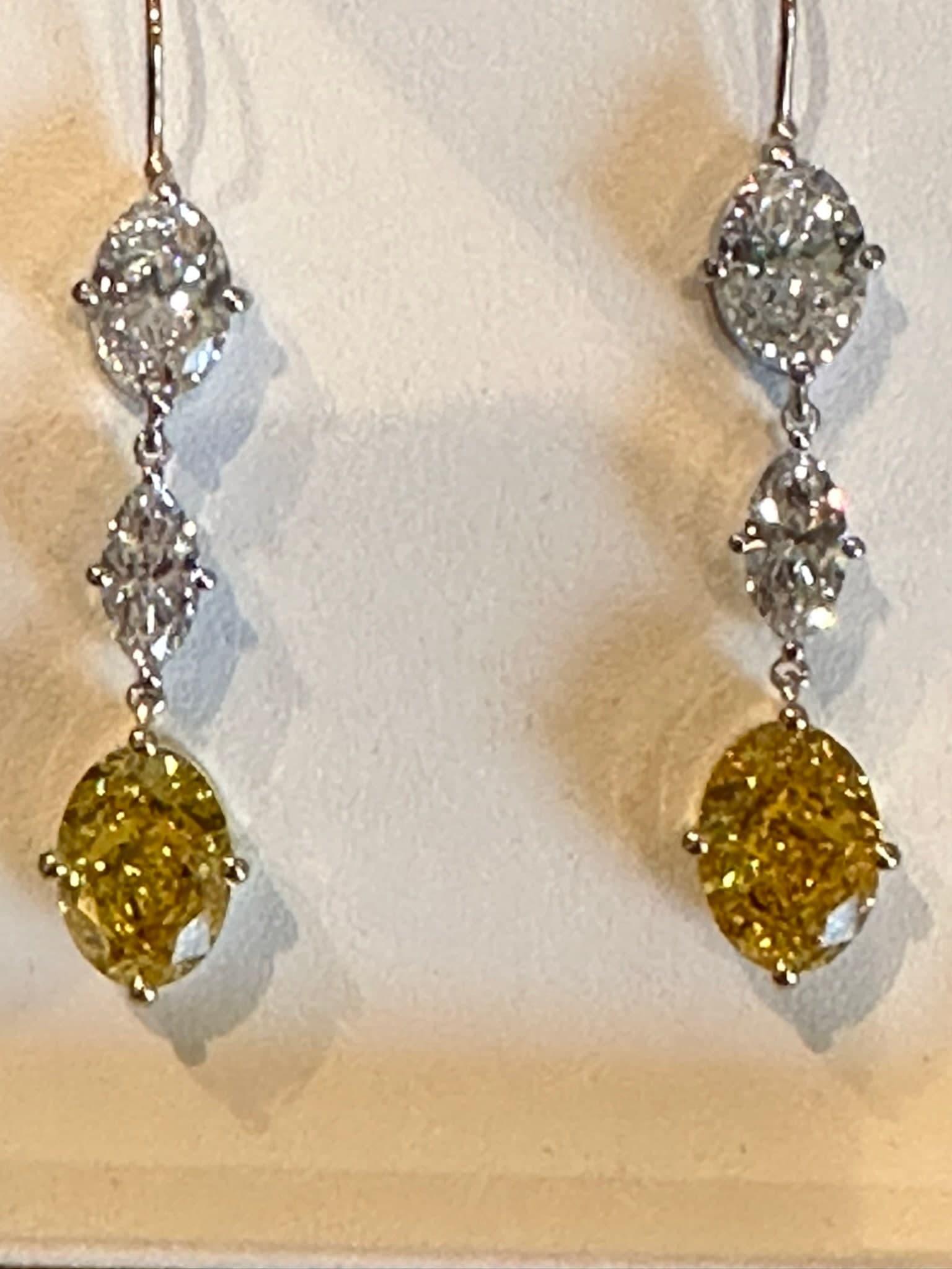 Yellow and white diamond drop earrings